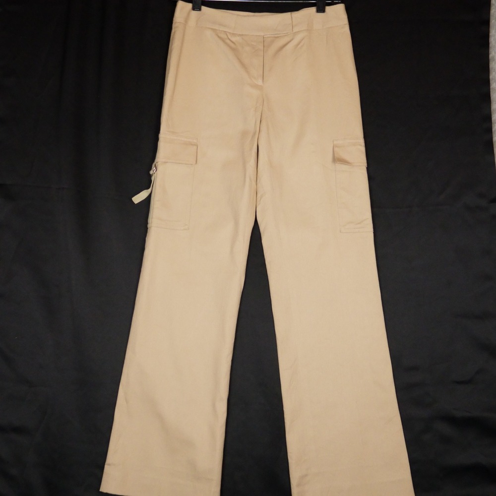 Tahari Cargo Pants Womens 2 Tan Khaki Straight Leg Cotton Blend Stretch